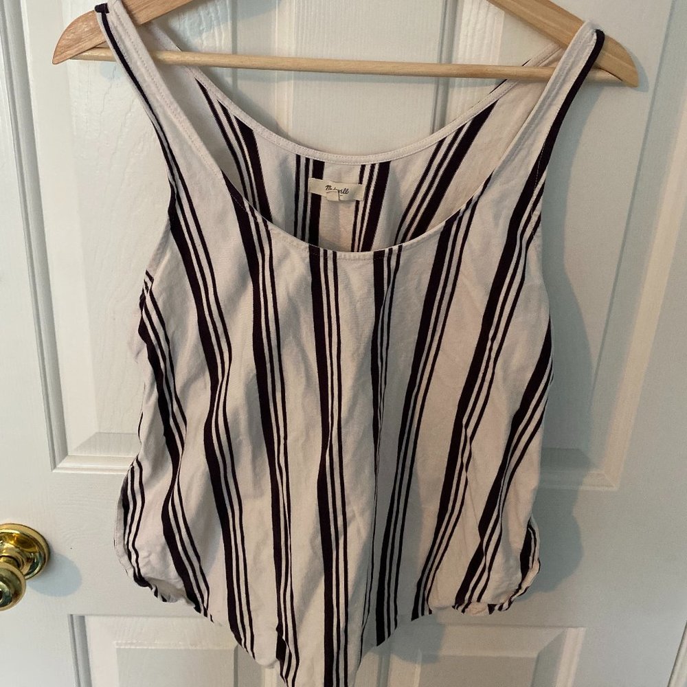 Madwell Black/White Strip Side Slit Tank Top